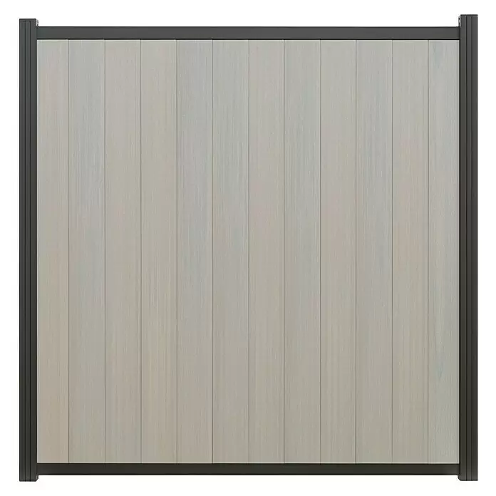 T & J Steckzaun Rahmen Eco für Senkrechtmontage - 50 mm x 165,5 cm, Anthrazit - Hellgraues Sichtschutzelement in Holzoptik mit dunkelgrauem Metallrahmen.