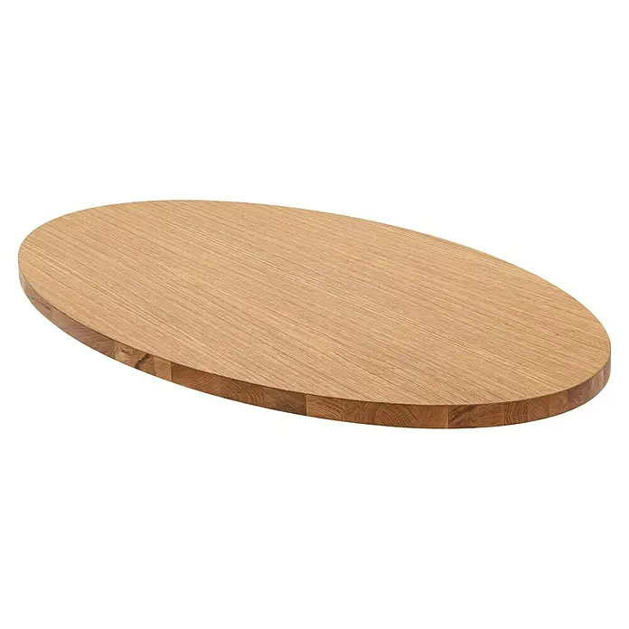 Pur Iternal Select Tischplatte - 200 x 100 x 4 cm, Eiche - Detailansicht einer runden Tischplatte aus hellem Holz. Die Tischplatte zeigt eine schöne Maserung und eine glatte Oberfläche.
