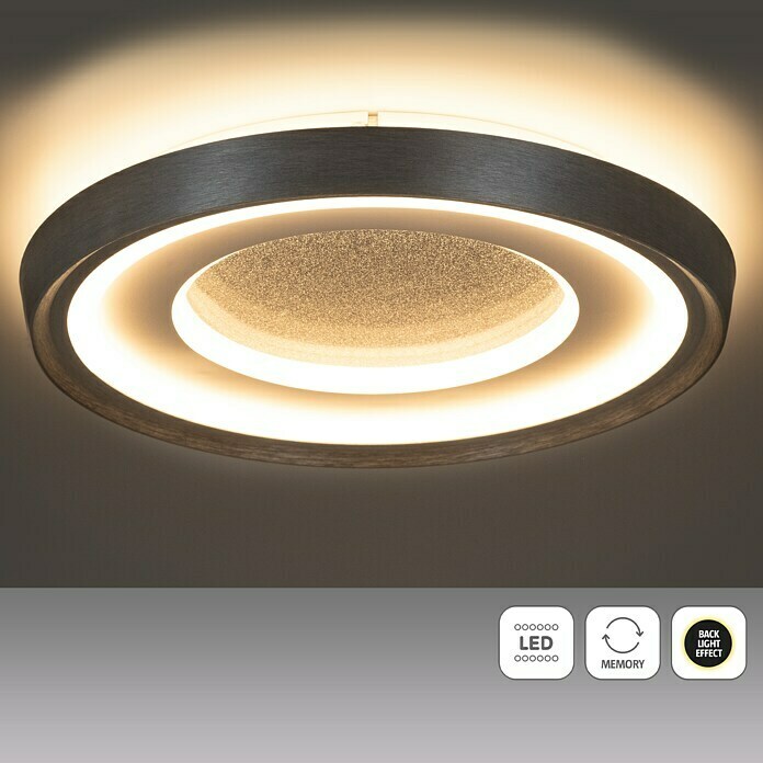 MegaLight LED-Deckenleuchte rund (40 W, Ø x H: 50 x 6,5 cm, Silber/Weiß,  Warmweiß)