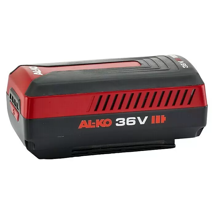 AL-KO 36V Akku B 100 Li - 36 V, 2,5 Ah, Li-Ionen - AL-KO 36V rot-schwarzer Akku mit Lüftungsschlitzen und Akkuladeanzeige.