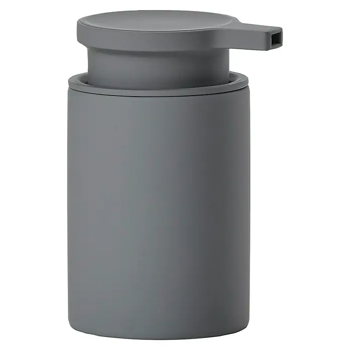 Zone Denmark Karma Seifenspender - ABS-Kunststoff, Grau - Ein stilvoller, grauer Seifenspender aus Keramik, der sich perfekt für jedes Badezimmer eignet. Er ist modern, minimalistisch und funktional.