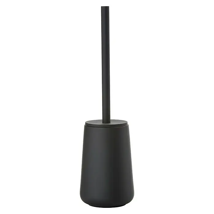 Zone Denmark Nova One WC-Bürstengarnitur - ABS-Kunststoff, Black - Nahaufnahme eines schwarzen WC-Bürstenhalters mit schlankem, zylindrischem Design, ideal für moderne Badezimmer.
