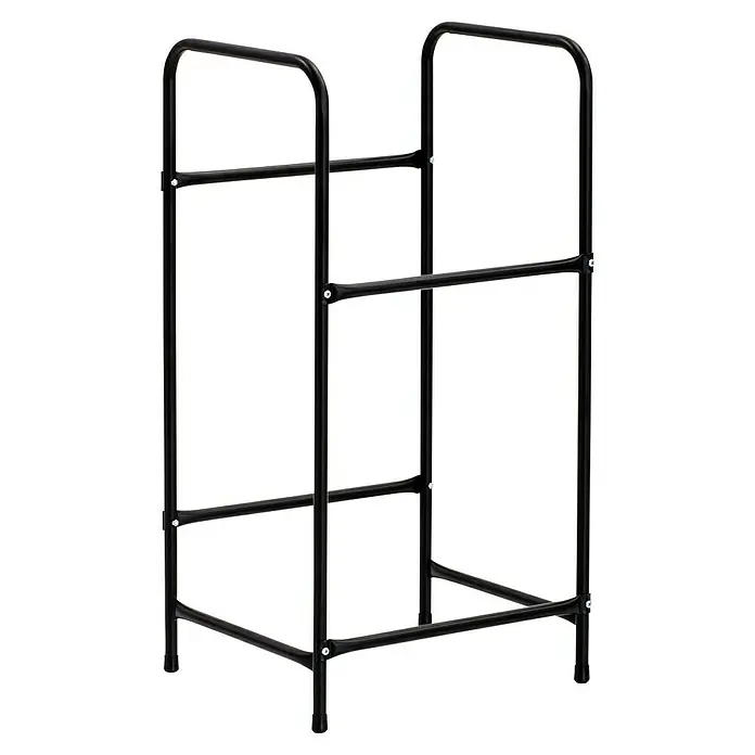 Metall-Getränkekistenregal - H x B x T: 85 x 42,8 x 36,3 cm, Passend für: 2 Kisten - Brennholzregal aus schwarzem Metall für die Kaminholzaufbewahrung, robust und stilvoll für den Innen- und Außenbereich.