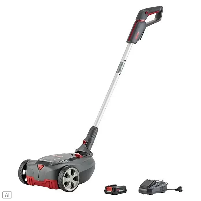 AL-KO Bosch Home & Garden Compatible Akku-Rasenmäher 22.4 LI Comfort - 18 V, 1 Akku, 2,5 Ah - Kabelloser grauer und roter Rasentrimmer mit langem silbernem Griff, Akku und Ladegerät.