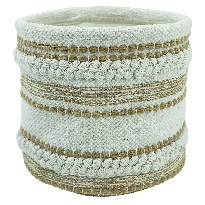 Korb Boho - Beige, Ø x H: 25 x 25 cm - Dekorative Aufbewahrung: Ein stilvoller, runder Korb mit Textur, ideal für die Organisation und Aufwertung Ihres Wohnraums.