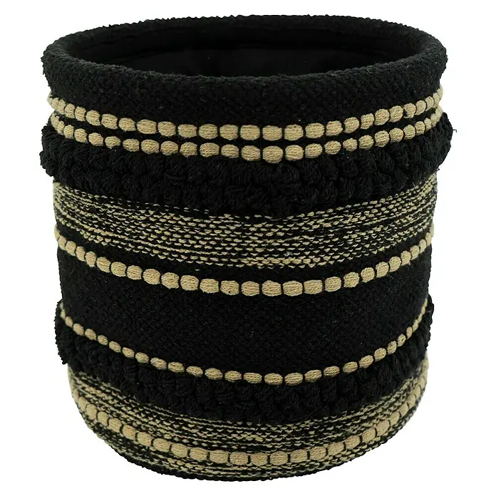 Korb Boho - Schwarz, Ø x H: 30 x 30 cm - Elegantes Pflanzgefäß in Schwarz und Beige. Ein stilvolles Wohnaccessoire, das jedem Raum eine besondere Note verleiht.