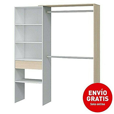 Armario para ropa Korex (L x An x Al: 40 x 158 x 187 cm, Blanco/Roble, Montaje reversible)