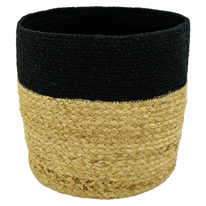 Korb - Natur/Schwarz, Ø x H: 30 x 30 cm - Dekorativer runder Korb aus Jute mit schwarzem Rand. Ideal für stilvolle Aufbewahrungslösungen im ganzen Haus und sorgt für Ordnung.