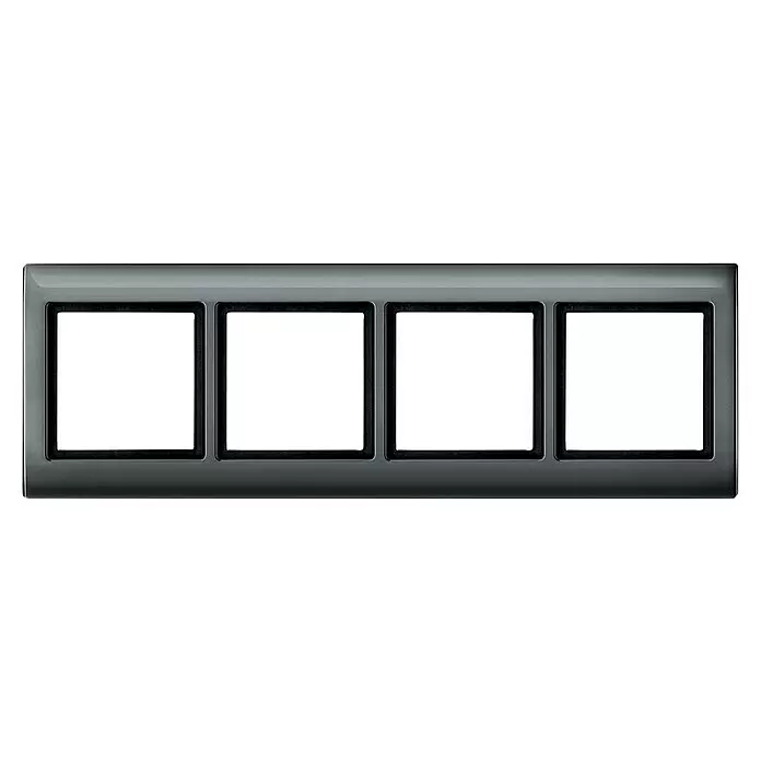 Merten Aquadesign Abdeckrahmen 400414 - Anthrazit, 4-fach, Kunststoff - Grauer vierfacher modularer Schalterrahmen mit vier quadratischen Öffnungen.