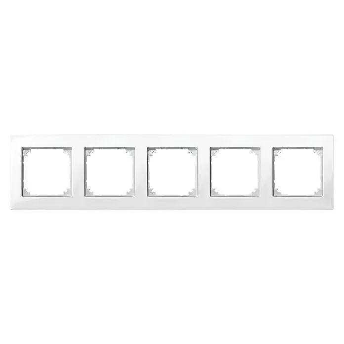 Merten M-Plan Abdeckrahmen 515519 - Polarweiß glänzend, 5-fach, Kunststoff - Weißer fünffacher modularer Rahmen für Elektroinstallationen.