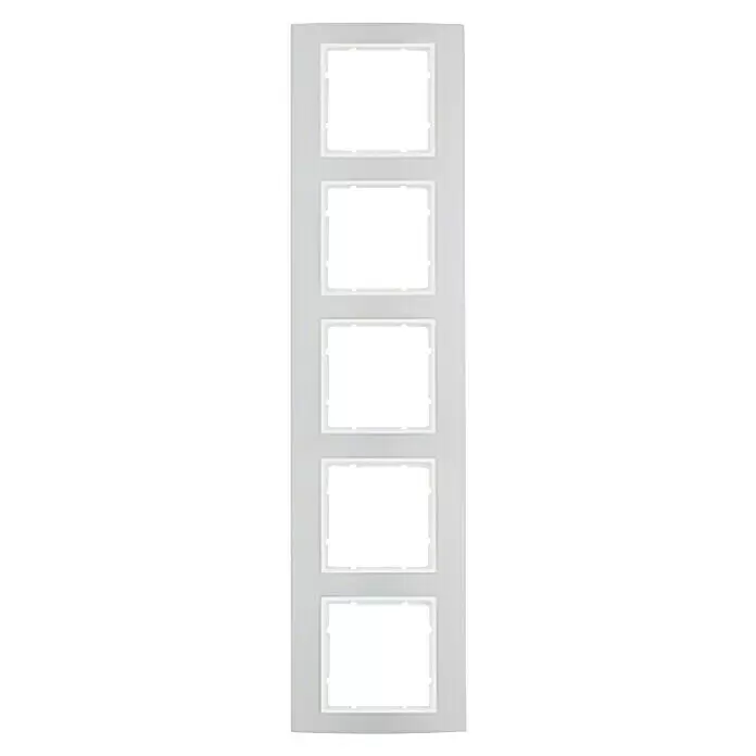 Berker B.3 Abdeckrahmen 10153904 - Alu/Polarweiß, 5-fach, Aluminium - Weiße Innentür mit fünf transparenten Glasausschnitten.