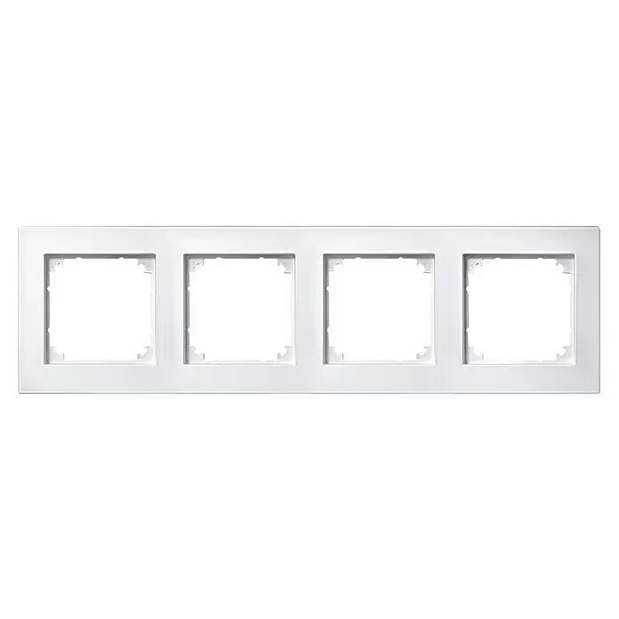 Merten M-Plan Abdeckrahmen 486419 - Polarweiß matt, 4-fach, Kunststoff - Weißer 4-fach Schalterrahmen mit quadratischen Öffnungen für elektrische Komponenten.