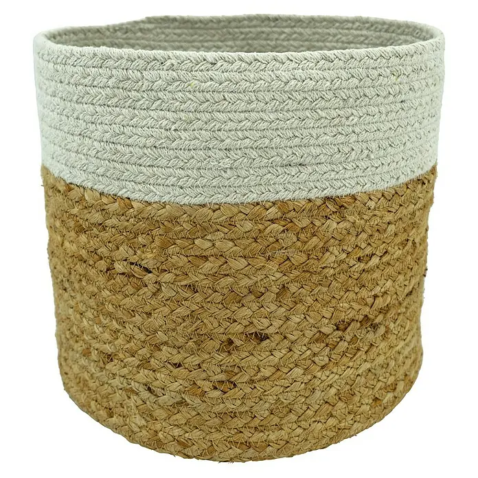 Korb - Natur/Weiß, Ø x H: 25 x 25 cm - Dekorativer gewebter Korb mit einem cremefarbenen Oberteil und einem braunen Unterteil, ideal zur Aufbewahrung oder als stilvolles Dekoelement.