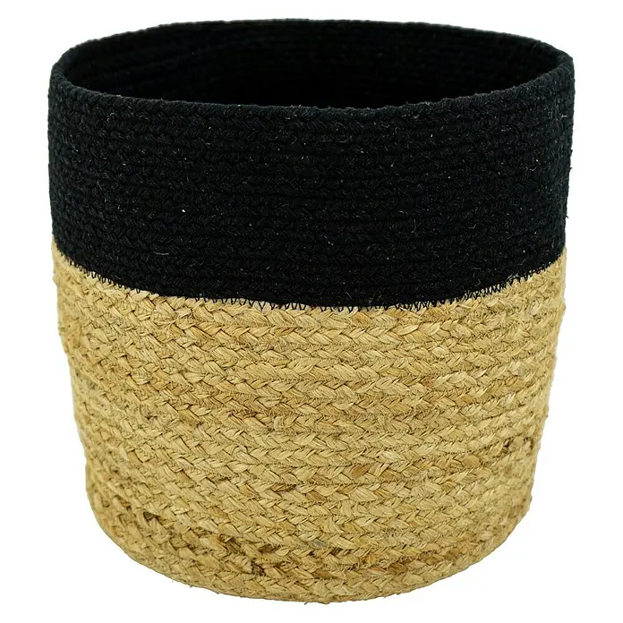 Korb - Natur/Schwarz, Ø x H: 15 x 15 cm - Brauner und schwarzer Korb aus Jute. Der Korb ist handgefertigt und bietet eine stilvolle Aufbewahrungslösung für verschiedene Gegenstände.