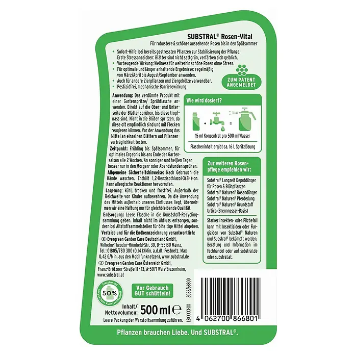Substral Rosendünger Rosen-Vital Konzentrat - 500 ml - SUBSTRAL Rosen-Vital: Für robuste Rosen und zur Stabilisierung gestresster Pflanzen. Schützt vor Stressanzeichen, für Wellness und schöne Rosen.