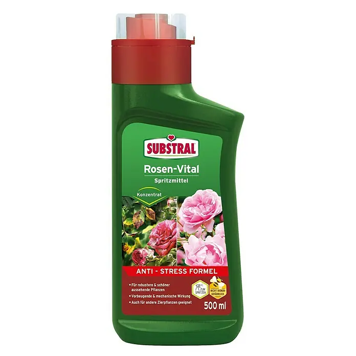Substral Rosendünger Rosen-Vital Konzentrat - 500 ml - Produktbild von Substral Rosen-Vital Spritzmittel, einem Konzentrat für robustere und schönere Rosenpflanzen mit vorbeugender Wirkung.
