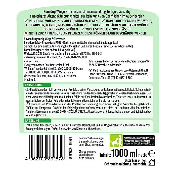 Roundup Algen- & Grünbelagsentferner Oberflächenreiniger1 l