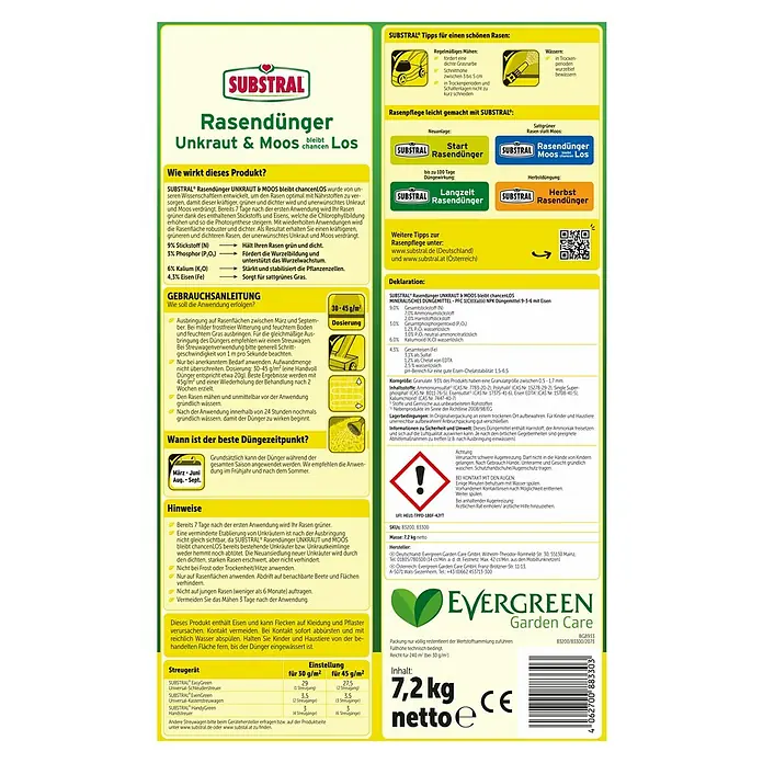 Substral Rasendünger UNKRAUT & MOOS bleibt chancenLOS - 7,2 kg, Max. Anwendungsfläche: 240 m² - SUBSTRAL Rasendünger Unkraut & Moos: Der Rasendünger sorgt für einen grünen, dichten Rasen und verdrängt Unkraut effektiv.
