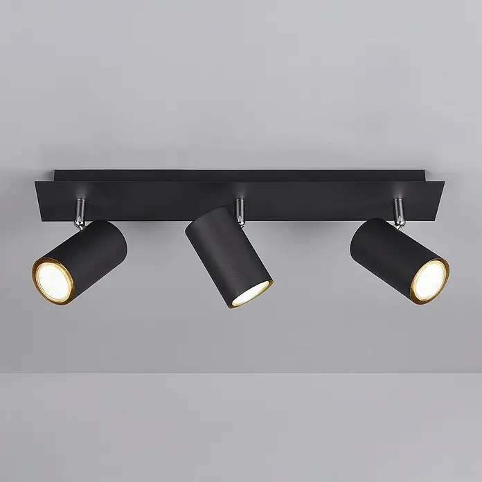 Trio Leuchten Marley Deckenstrahler - 105 W, L x B x H: 48 x 9 x 15 cm, Schwarz matt, GU10, 3 Stk. - Deckenleuchte mit drei schwarzen Strahlern. Die Leuchte ist modern und sorgt für eine gute Ausleuchtung.