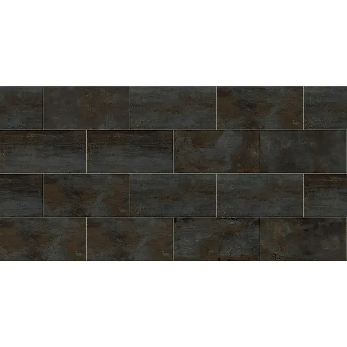Feinsteinzeugfliese Flatiron - 30,8 x 61,5 cm, Schwarz, Matt - Dunkle Fliesen mit metallischer Textur, ideal für moderne Interieurs. Die Oberfläche weist ein interessantes Farbspiel auf.