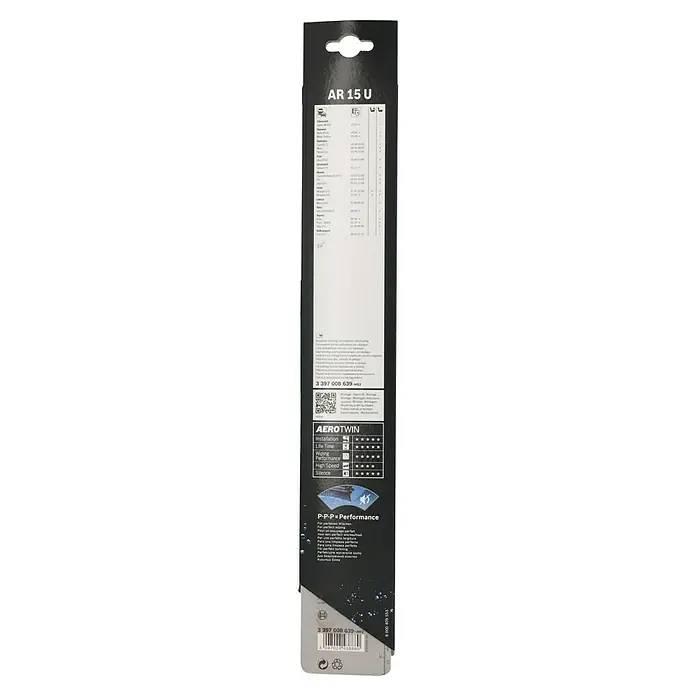 Bosch Scheibenwischer AEROTWIN - AR15U, Anzahl: 1 Stk. - Produktverpackung für den Bosch Aerotwin AR15U Scheibenwischer mit Leistungsmerkmalen und Anwendungsliste.