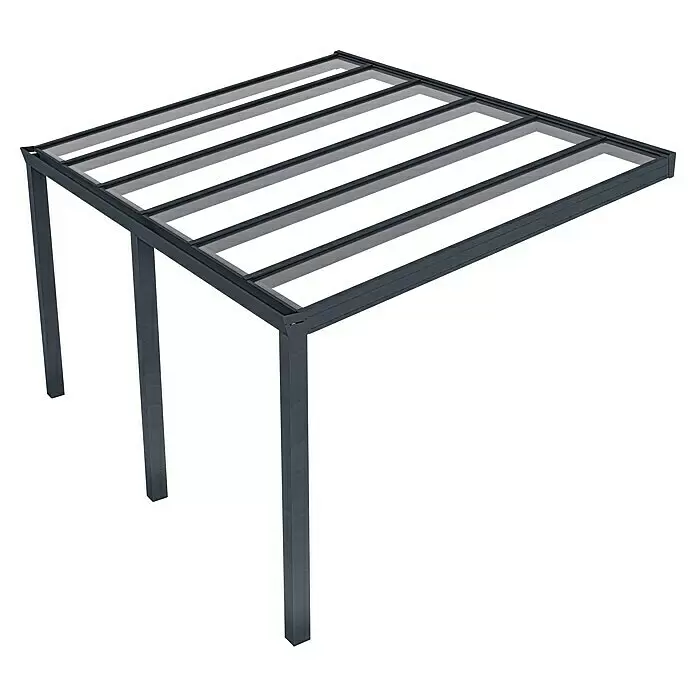 Gardendreams Terrassenüberdachung Legend Sonderedition - B x T: 400 x 300 cm, Anthrazitgrau Struktur, Verbundsicherheitsglas (VSG), Klar - Dunkelgraues Metall-Pergolagestell mit transparenten Dachelementen, für den Außenbereich geeignet.
