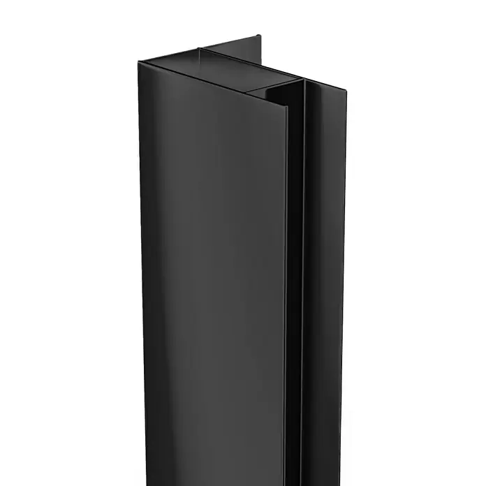 GME Perfil de ajuste y compensación - Altura: 195 cm, Aluminio, Negro - Primer plano de un perfil en U negro, que muestra su diseño moderno. Ideal para aplicaciones arquitectónicas y proyectos elegantes.