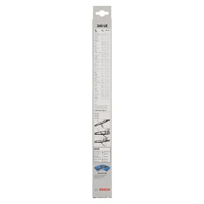 Bosch Scheibenwischer ECO - 340 UE, Anzahl: 1 Stk. - Bosch 340 UE Scheibenwischer: Einfache Montage mit Quick-Clip, ECO-Leistung für Lebensdauer, Wischqualität, Hochgeschwindigkeit und Laufruhe.