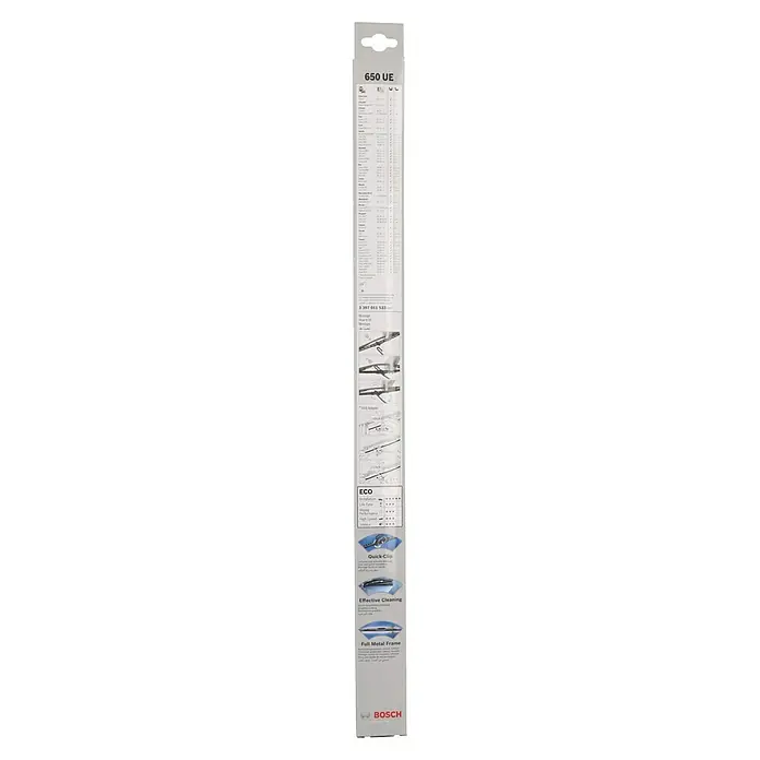 Bosch Scheibenwischer ECO - 650 UE, Anzahl: 1 Stk. - Bosch 650 UE Scheibenwischer: Langlebiger Wischer mit Quick-Clip, Metallrahmen & effektiver Reinigung. Für klare Sicht bei jedem Wetter.