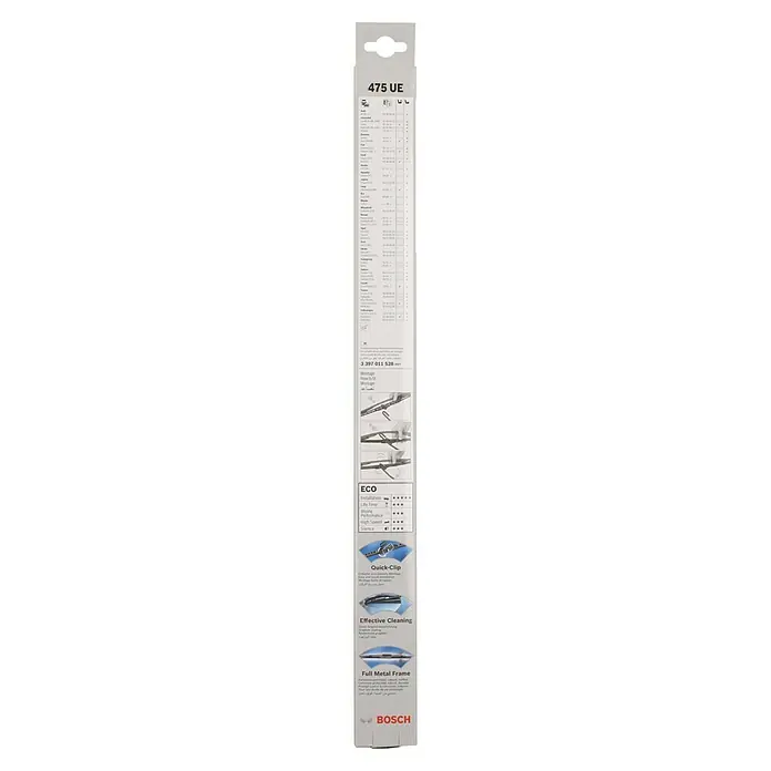 Bosch Scheibenwischer ECO - 475 UE, Anzahl: 1 Stk. - Produktbild der Bosch 475 UE ECO Scheibenwischer, der eine einfache Montage, effektive Reinigung und einen Vollmetallrahmen bietet.