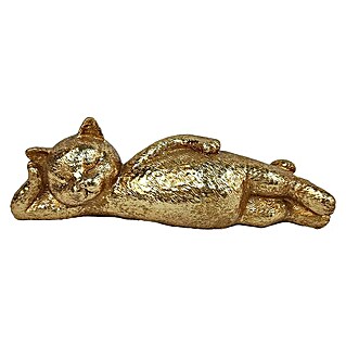 Dekofigur Katze liegend (7 x 21 cm, Gold)