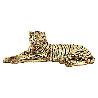 Dekofigur Tiger liegend (L x B x H: 38,5 x 17,5 x 13,5 cm, Gold/Schwarz)