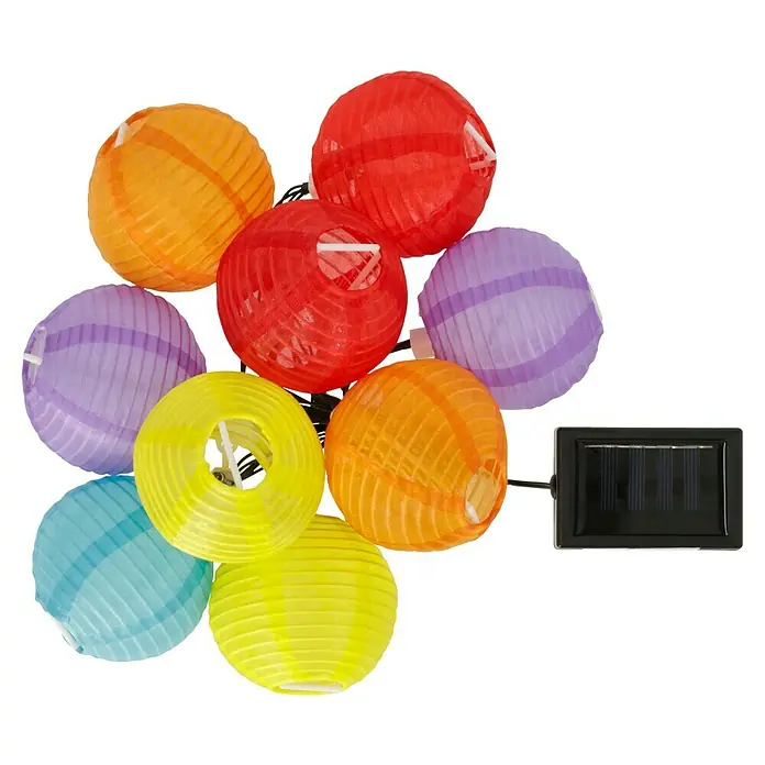 BAUHAUS Solar-Lichterkette Minilampions - Länge: 3,8 m, LED, Bunt - Bunte Solar-Lichterkette mit Papierlaternen in verschiedenen Farben und einer Solarzelle zur umweltfreundlichen Beleuchtung im Freien.