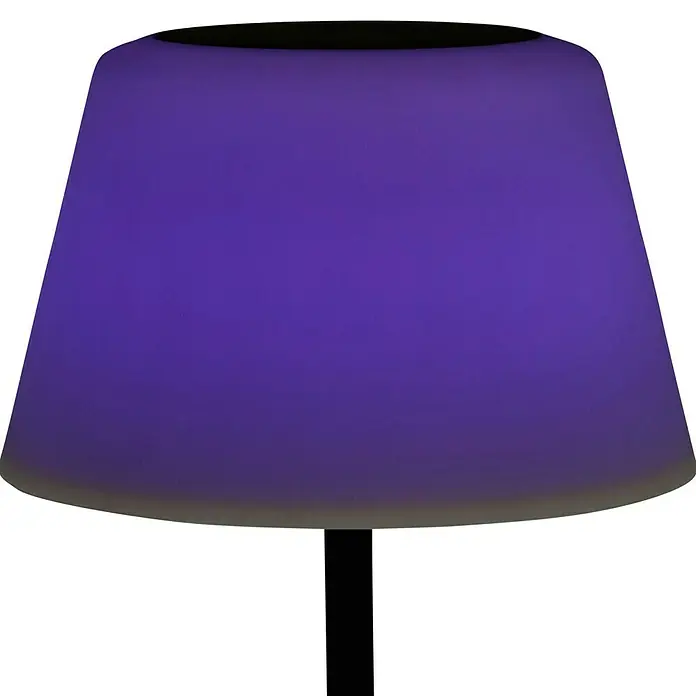 BAUHAUS Solar-Stehleuchte - 5,8 W, L x B x H: 27,5 x 27,5 x 105,5 cm, Schwarz/Weiß, IP44 - Nahaufnahme einer lila Leuchte mit einem modernen und stilvollen Design, ideal zur Beleuchtung und Dekoration von Räumen.