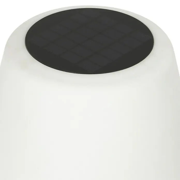 BAUHAUS Solar-Stehleuchte - 5,8 W, L x B x H: 27,5 x 27,5 x 105,5 cm, Schwarz/Weiß, IP44 - Nahaufnahme einer weißen LED-Solarleuchte mit einem schwarzen Solarpanel oben, ideal für den Garten oder die Terrasse.