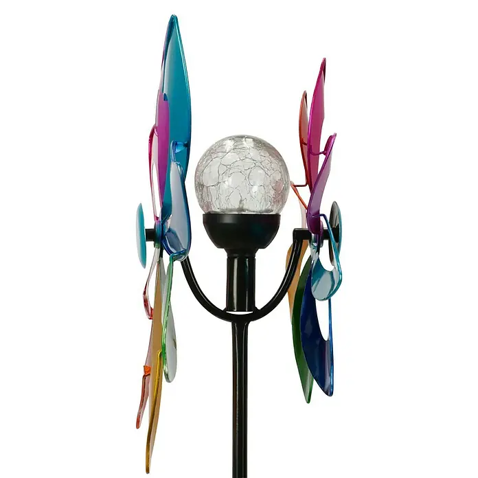 BAUHAUS Solar-Erdspieß WINDSPINNER - 0,06 W, L x B x H: 16 x 38,5 x 137 cm, Bunt, IP44, 1 lm - Bunter Windspinner mit Solarkugel. Der Windspinner verfügt über farbenfrohe Blätter und eine Solarkugel in der Mitte, die im Dunkeln leuchtet.