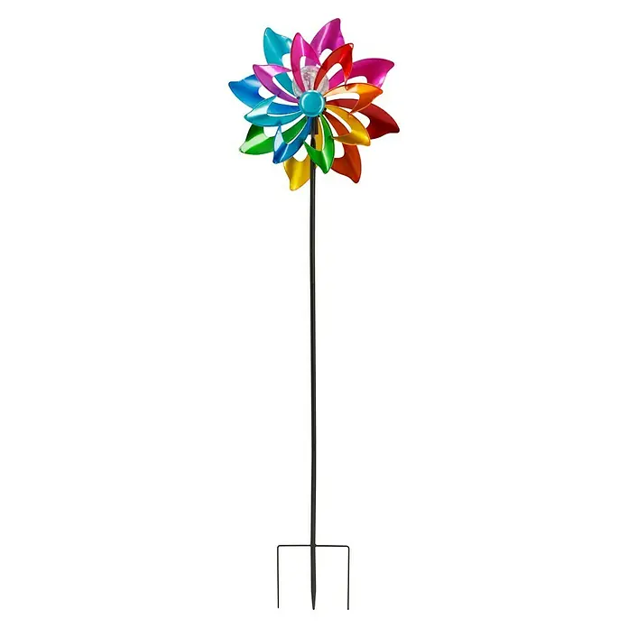 BAUHAUS Solar-Erdspieß WINDSPINNER - 0,06 W, L x B x H: 16 x 38,5 x 137 cm, Bunt, IP44, 1 lm - Buntes Windrad mit Solarleuchte für den Garten. Das Windspiel hat viele bunte Blätter und einen stabilen Metallstab mit Erdspieß.
