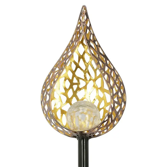 BAUHAUS Solar-Erdspieß Flame - 0,06 W, L x B x H: 38 x 38 x 151 cm, Schwarz/Gold, IP44 - Die dekorative Solarleuchte in Tropfenform mit Crackle-Glas und filigranem Design sorgt für stimmungsvolles Licht im Garten.