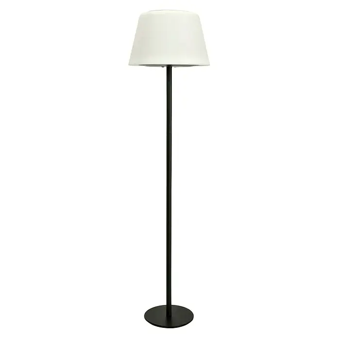 BAUHAUS Solar-Stehleuchte - 5,8 W, L x B x H: 27,5 x 27,5 x 105,5 cm, Schwarz/Weiß, IP44 - Elegante Stehlampe mit schwarzem Fuß und weißem Lampenschirm, die jedem Raum eine stilvolle Note verleiht. Perfekt für gemütliche Abende.