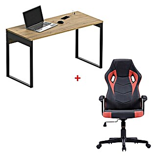 Muebles Pitarch Mesa de escritorio Nexus + silla Erika (L x An x Al: 60 x 135 x 76 cm, Roble gold, 2 pzs.)