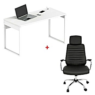 Muebles Pitarch Mesa de escritorio Nexus + silla Diana (L x An x Al: 60 x 135 x 76 cm, Blanco atlas, 2 pzs.)