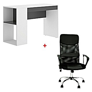 Mesa de escritorio Teo + silla Dafne (L x An x Al: 50 x 115 x 74 cm, Blanco/Grafito, 2 pzs.)