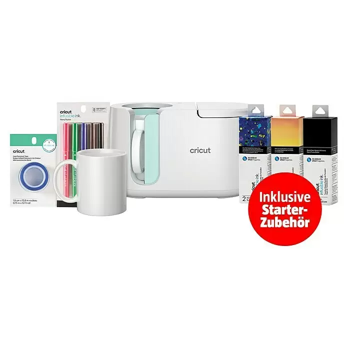 Cricut Transferpresse Mug Press Starter Bundle - Weiß, USB-Kabel - Weiße Cricut Mug Press mit leerer Tasse, Infusible Ink Stiften, Hitzeband und Transferfolien. Starter-Zubehör inklusive.