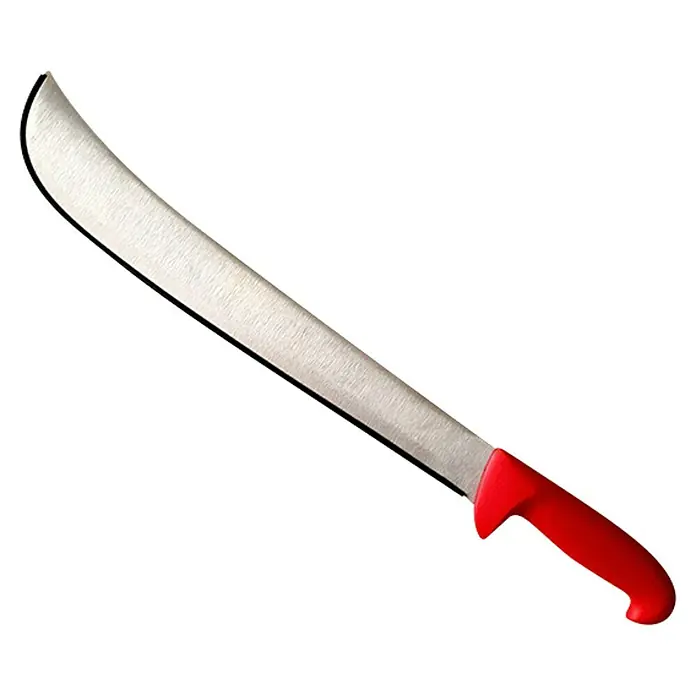 Machete Canario - Anchura de trabajo: 6,5 cm - Un machete afilado con mango rojo, ideal para jardinería y eliminación de arbustos. La herramienta es robusta y eficiente.