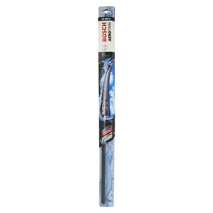 Bosch Aerotwin Scheibenwischer - AP800U, Anzahl: 1 Stk. - Ein BOSCH Aerotwin AP 800 U Scheibenwischer, verpackt in einer blauen Verpackung mit dem Produktbild und den Logos der Marke, für klare Sicht.
