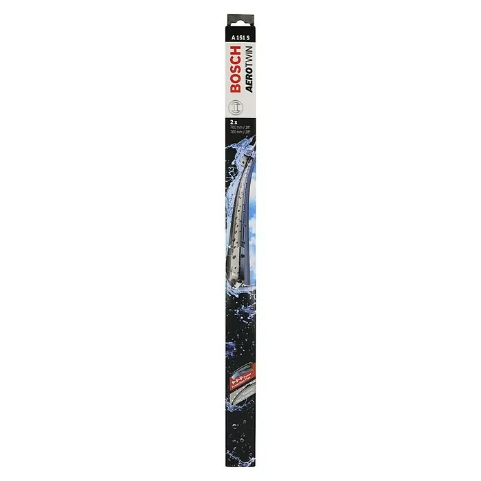 Bosch Aerotwin Scheibenwischer-Set - A151S, 2 Stk. - Das Bild zeigt die Verpackung für Bosch Aerotwin A151S Scheibenwischer, die für klare Sicht und lange Lebensdauer sorgen.