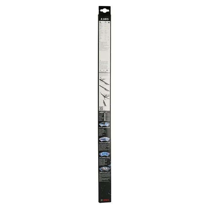 Bosch Aerotwin Scheibenwischer-Set - A149S, 2 Stk. - Produktverpackung für Bosch Aerotwin Scheibenwischer, die die wichtigsten Produktmerkmale und Anweisungen hervorhebt.