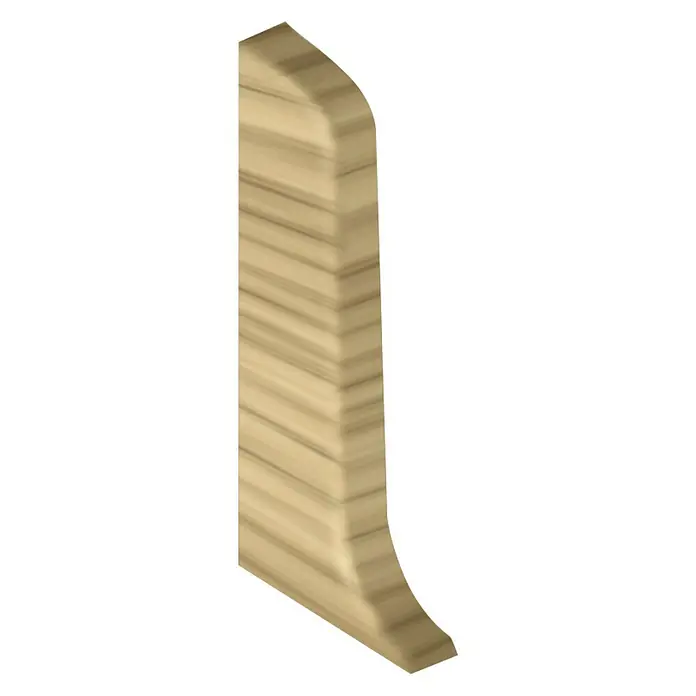 LOGOCLIC Endkappe - Eiche Weiß, 2 Stk., Geeignet für: Kabelkanal-Sockelleisten - Nahaufnahme einer Sockelleiste mit Holzmaserung. Ideal für stilvolle Übergänge zwischen Wand und Boden.