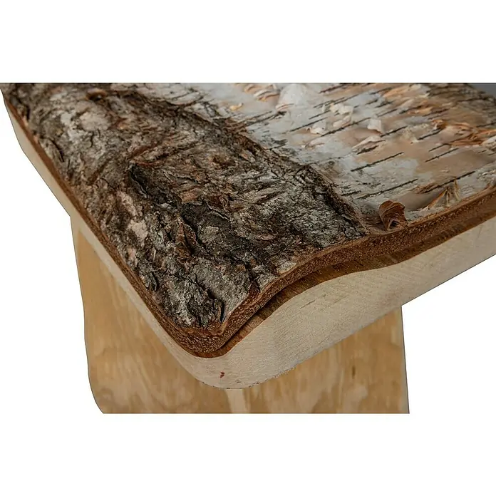 Windhager Nistkasten Log Cabin - 21 x 18 x 26 cm, Braun, Holz - Nahaufnahme eines Holzhockers mit Birkenrinde, der die natürliche Schönheit und die rustikale Textur des Materials hervorhebt.