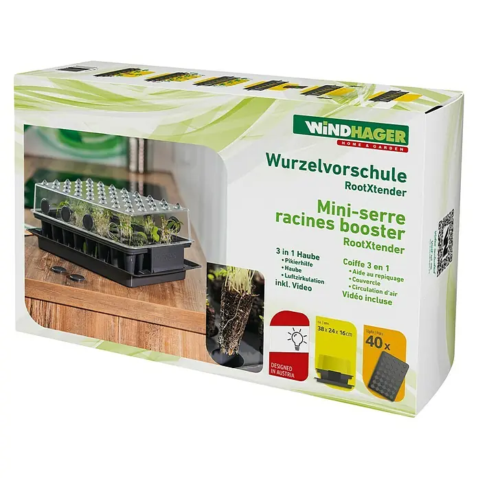 Windhager Zimmergewächshaus - L x B x H: 38 x 24 x 16 cm - Produktbox für WINDHAGER Wurzelvorschule RootXtender Mini-Gewächshaus zur Förderung von Wurzelwachstum und Pflanzenanzucht.